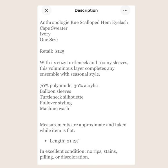 🤍 ANTHRO RUE SCALLOPED HEM EYELASH CAPE SWEATER WHITE OSFM NWT SUPER SOFT - Picture 9 of 9